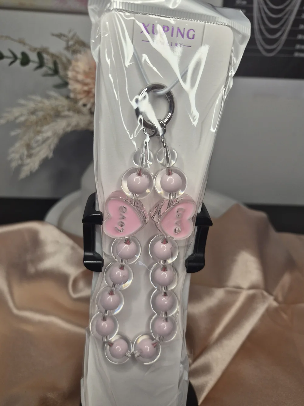 💗✨ Pink LOVE Heart Beaded Phone Charm Wrist Strap ✨💗